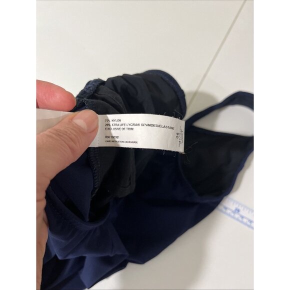 Karla Colletto Navy Blue & Black One Piece Zip Bathing Suit Women's Size 6 - Picture 7 of 9